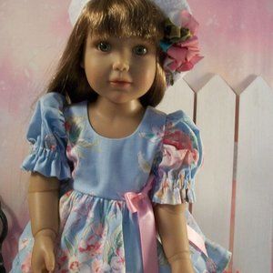18"-19" Ruffled Dress, Hat Free Ship USA